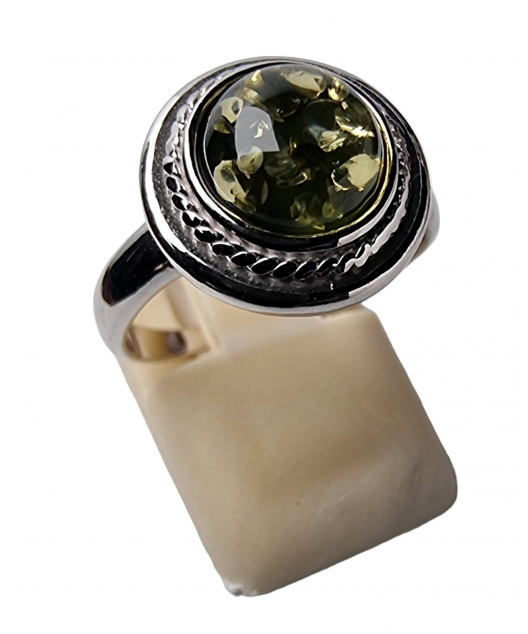 Bague Ambre Vert argent 925 Taille 54