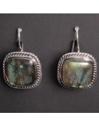 Boucles Labradorite Ethnique carrées Argent 925