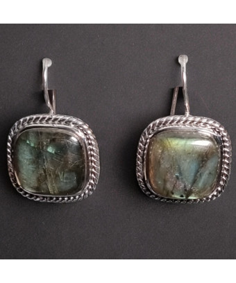 Boucles Labradorite Ethnique carrées Argent 925
