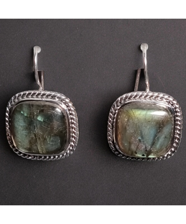 Boucles Labradorite Ethnique carrées Argent 925