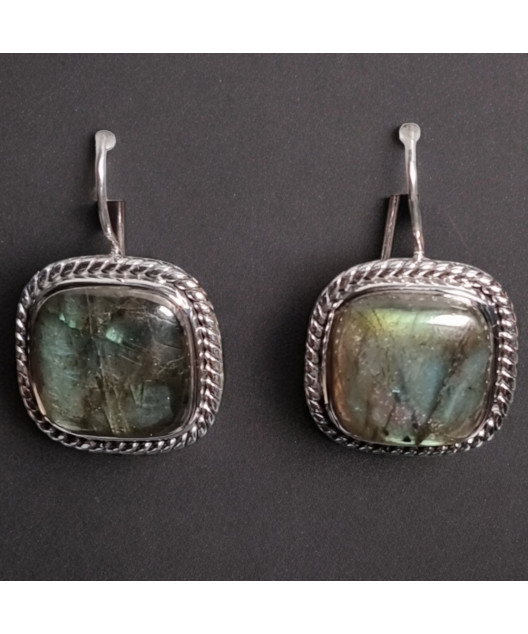 Boucles Labradorite Ethnique carrées Argent 925