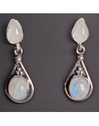 Boucles Pierre de lune Ethniques serties Argent 925