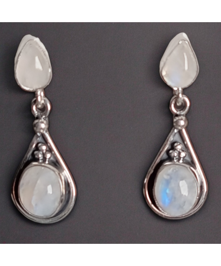 Boucles Pierre de lune Ethniques serties Argent 925