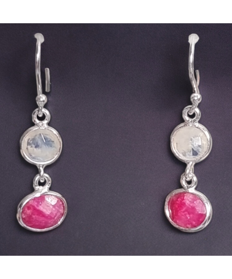 Boucles Pierre de lune & Rubis Argent 925