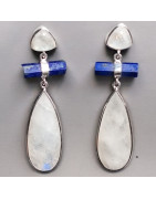 Boucles Pierre de lune Gouttes et Lapis-lazuli Argent 925