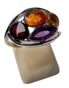 Bague Ambre baltique & Améthyste argent 925 Taille 54