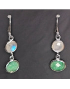 Boucles Emeraude ovales & Pierre de lune Argent 925