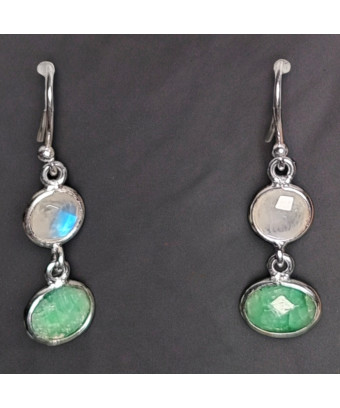 Boucles Emeraude ovales & Pierre de lune Argent 925