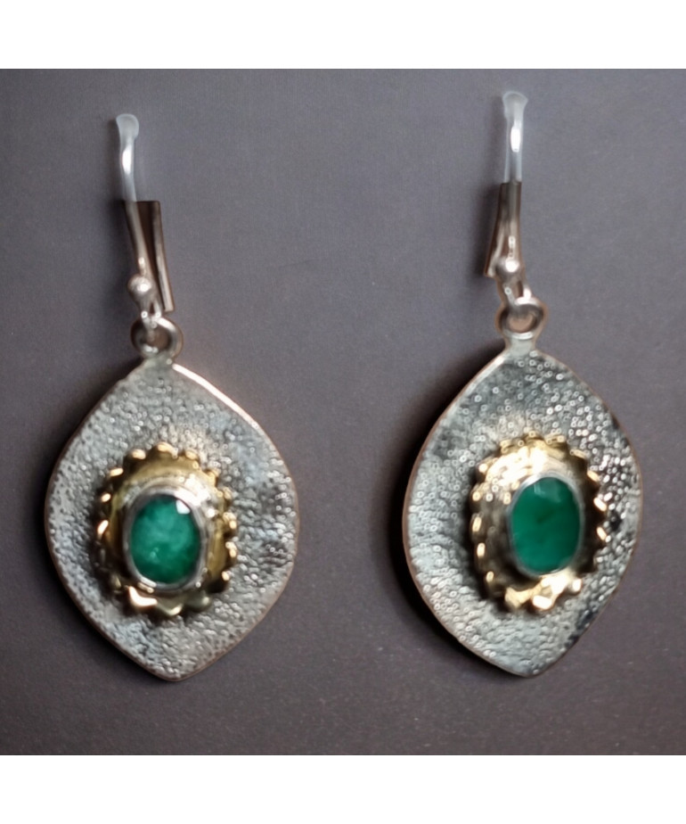 Boucles Emeraude Ethnique Argent 925