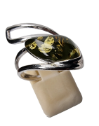 Bague Ambre Vert Argent 925 Taille 54