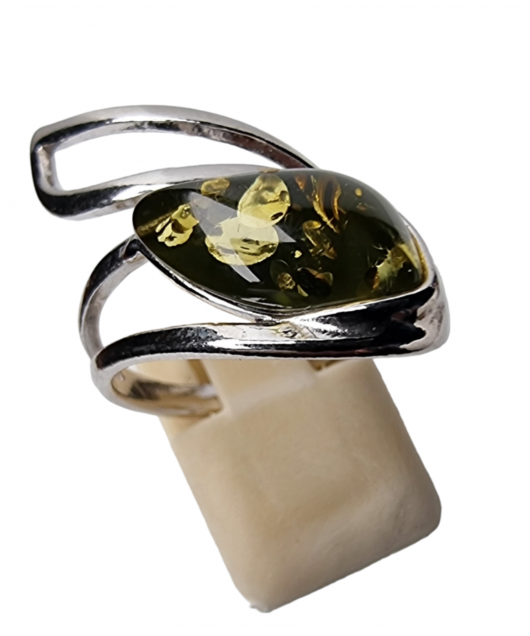 Bague Ambre Vert Argent 925 Taille 54