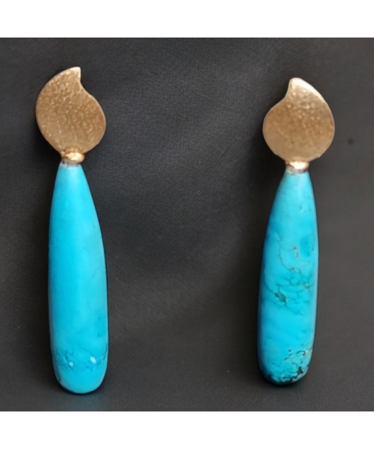 Boucles Turquoise  Argent 925 doré