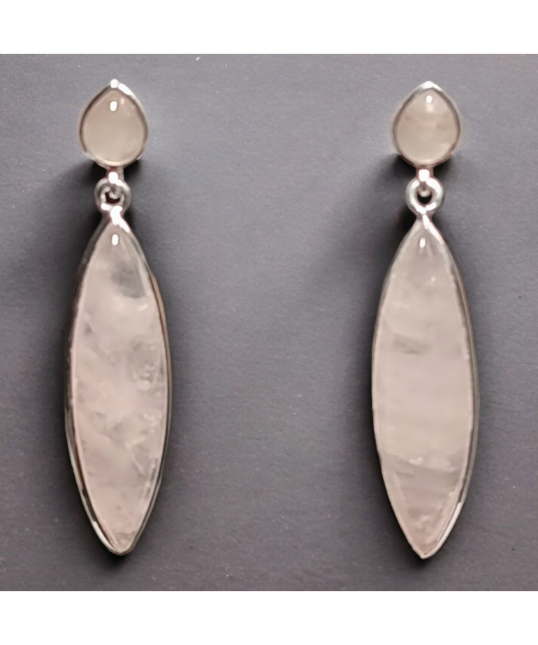 Boucles Quartz rose ovales Argent 925