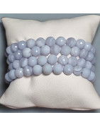 Bracelet Calcédoine bleue facettée Pierres rondes 8mm (s)