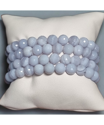 Bracelet Calcédoine bleue facettée Pierres rondes 8mm (s)