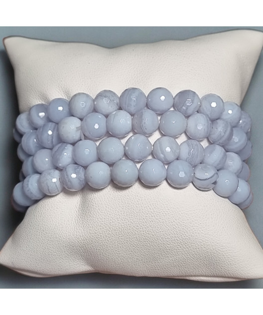 Bracelet Calcédoine bleue facettée Pierres rondes 8mm (s)
