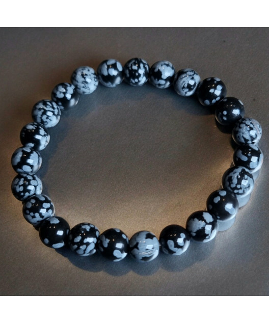 Bracelet Obsidienne neige Pierre rondes