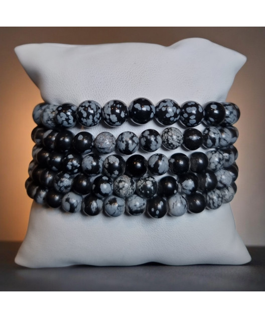 Bracelet Obsidienne neige Pierre rondes