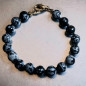 Bracelet Obsidienne neige Pierre rondes avec fermoir doré