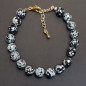 Bracelet Obsidienne neige Pierre rondes facettées avec fermoir doré