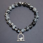 Bracelet Obsidienne neige Pierre rondes facettées avec breloque oiseau