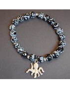 Bracelet Obsidienne neige Pierre rondes facettées avec breloque pieuvre