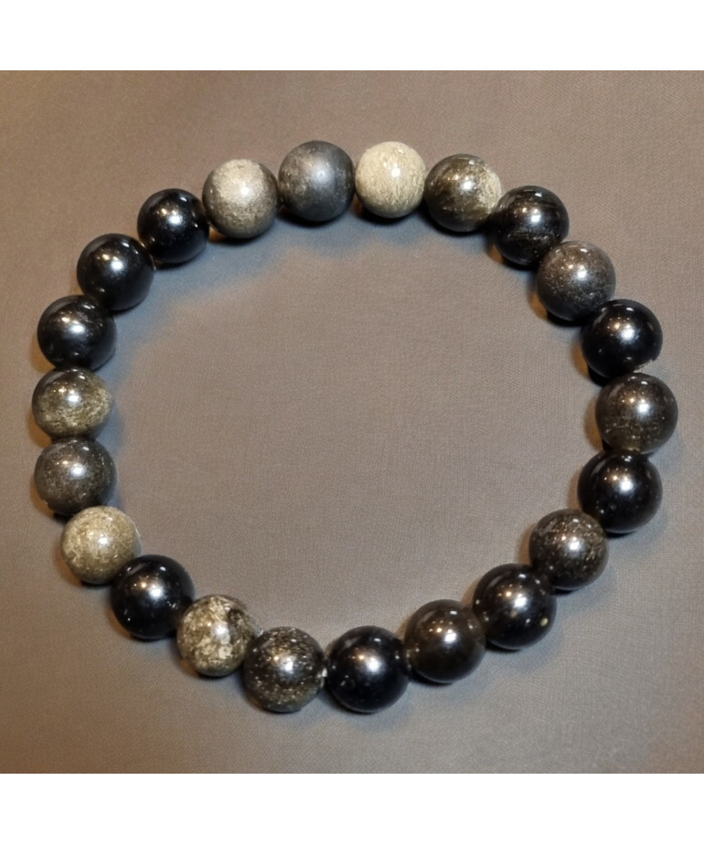 Bracelet Obsidienne dorée Pierres rondes de 8mm