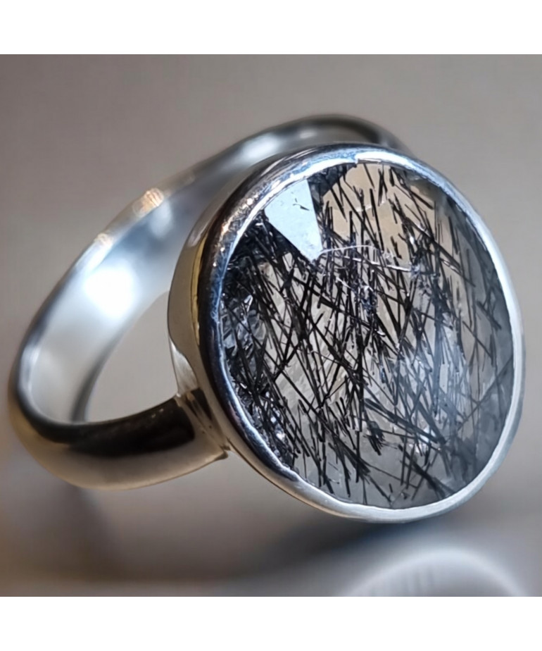 Bague Quartz rutile Tourmaline Argent 925 Taille 60
