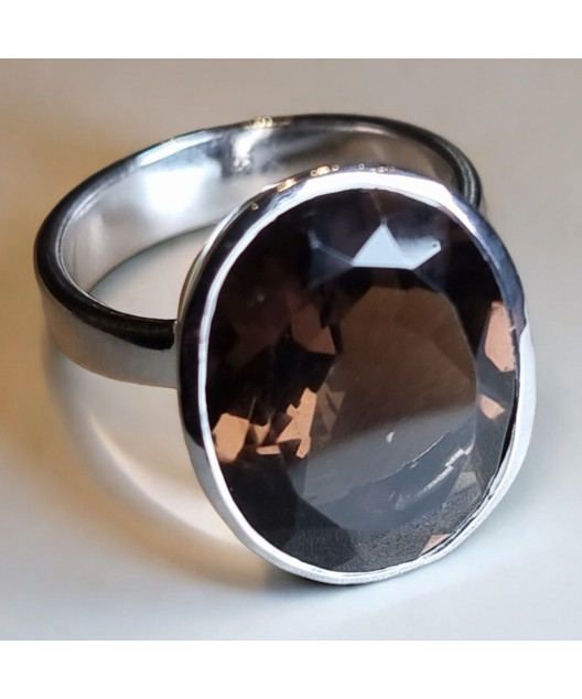 Bague Quartz fumé Argent 925 (s)