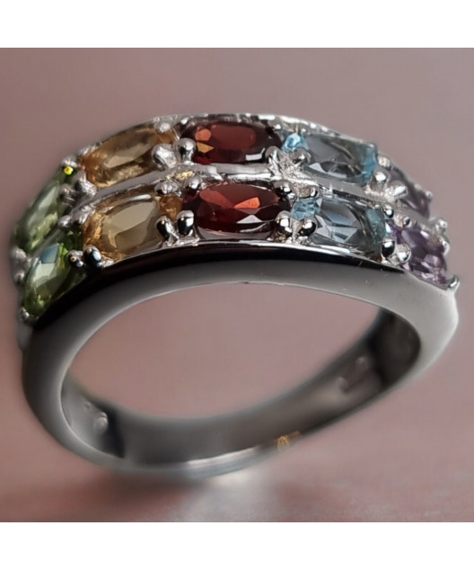 Bague Péridot Citrine Grenat Topaze bleue Améthyste Argent 925 (s)