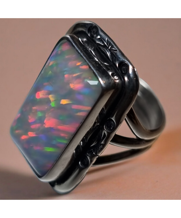 Bague Opale Harlequin Argent 925 Taille 55