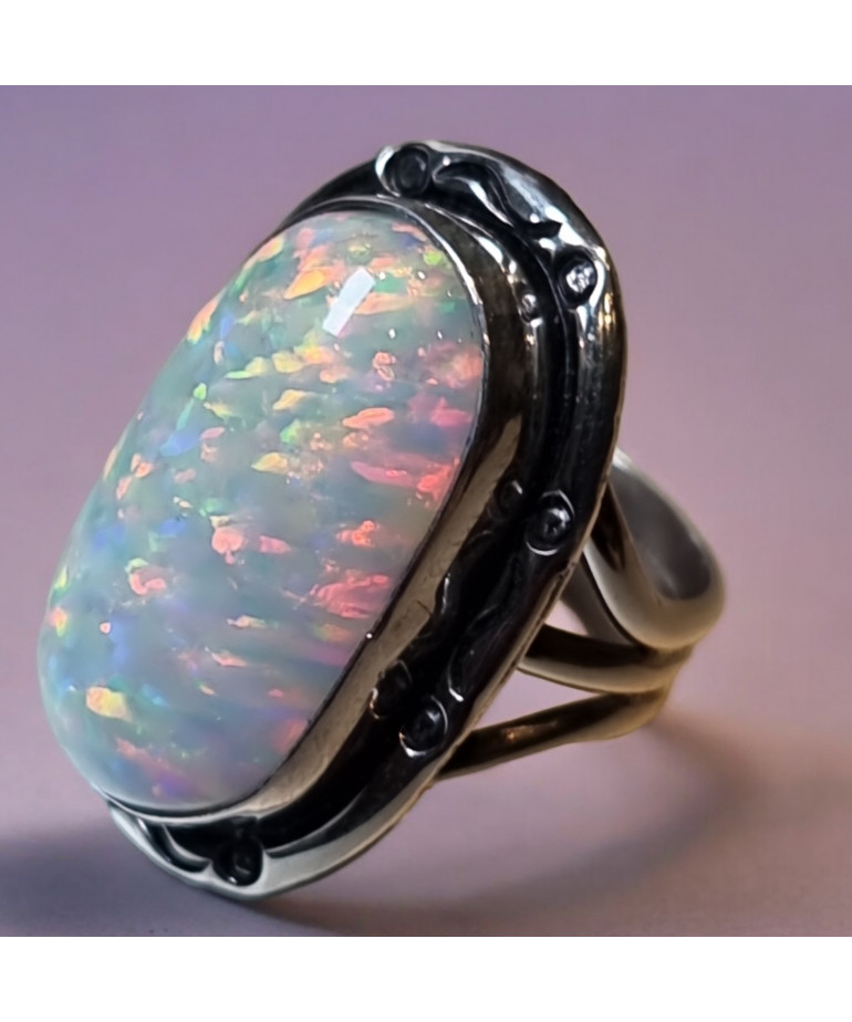 Bague Opale Harlequin Argent 925 Taille 57