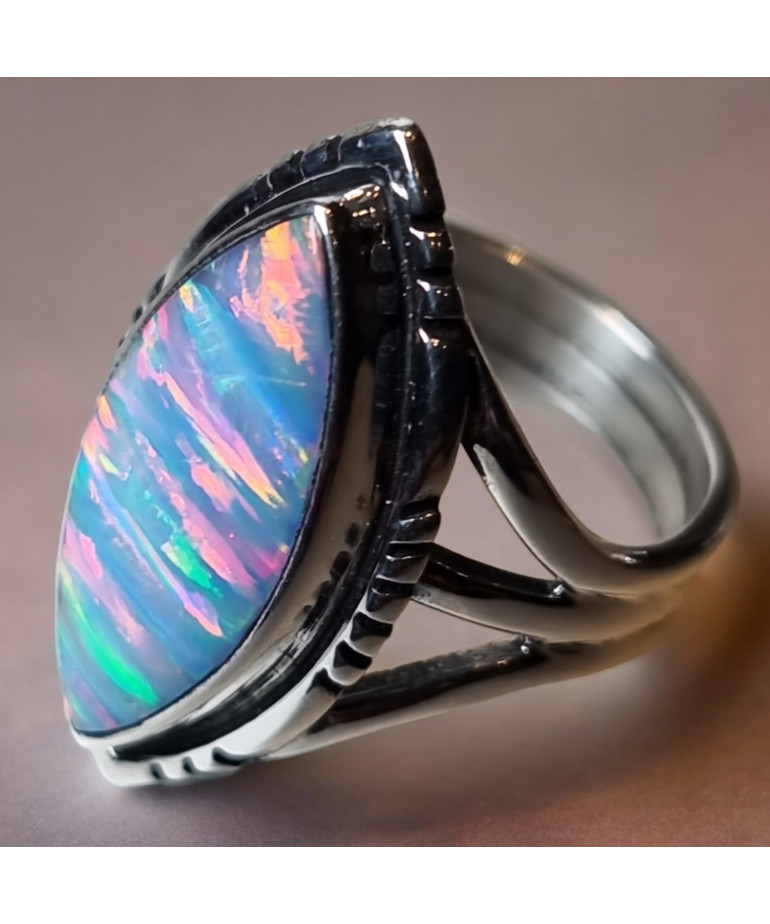Bague Opale Harlequin Argent 925 Taille 59