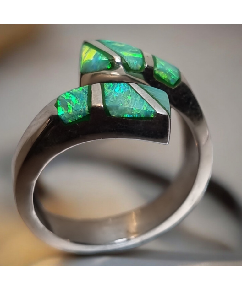 Bague Opale Harlequin Argent 925 Taille 55+