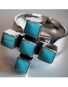 Bague Turquoise Argent 925 Zuni Taille 59+