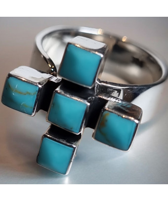 Bague Turquoise Argent 925 Zuni Taille 59+