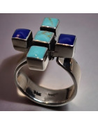 Bague Turquoise Lapis-lazuli Zuni Argent 925 Taille 59+