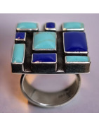 Bague Turquoise Lapis-lazuli Zuni Argent 925 Taille 59+