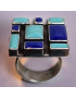 Bague Turquoise Lapis-lazuli Zuni Argent 925 Taille 59+