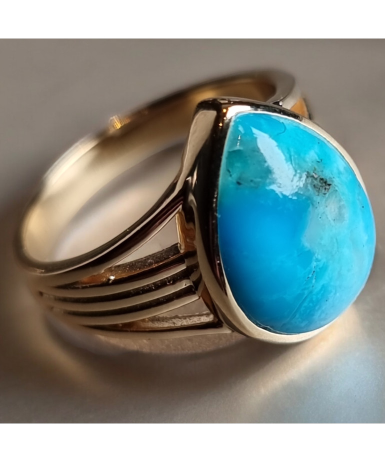 Bague Turquoise Argent 925 Plaqué or Taille 54