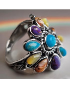 Bague Turquoise Charoïte Nacre Zuni Argent 925