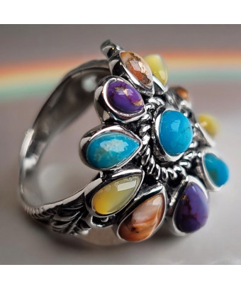 Bague Turquoise Charoïte Nacre Zuni Argent 925