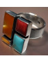 Bague Turquoise Nacre Corail Zuni Argent 925 Taille 58+