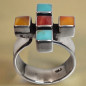 Bague Turquoise Nacre & Corail Argent 925 Taille 58+
