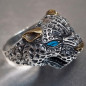 Bague Tête de Panthère Yeux Opale bleue Argent 925 Taille 67
