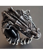Bague Dragon avec Saphir Noir Black Star Argent 925 Taille 57