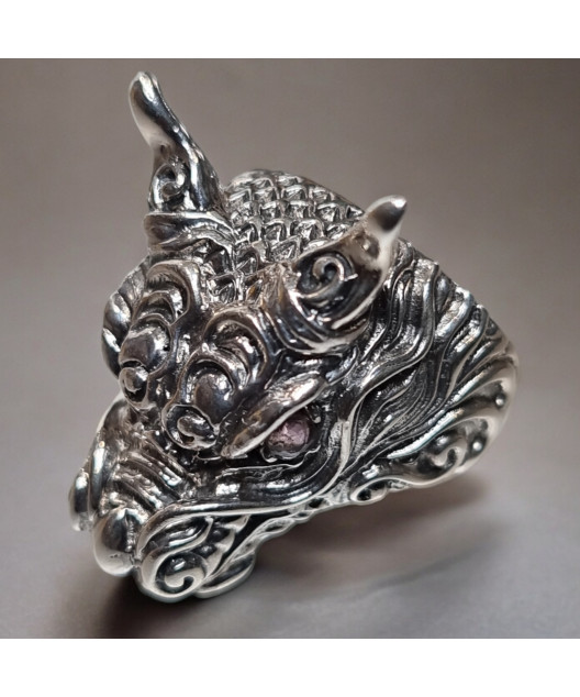 Bague Tête de Dragon Yeux Améthyste Argent 925 Taille 60
