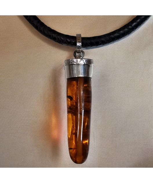 Pendentif Ambre Argent 925 sur cordon réglable