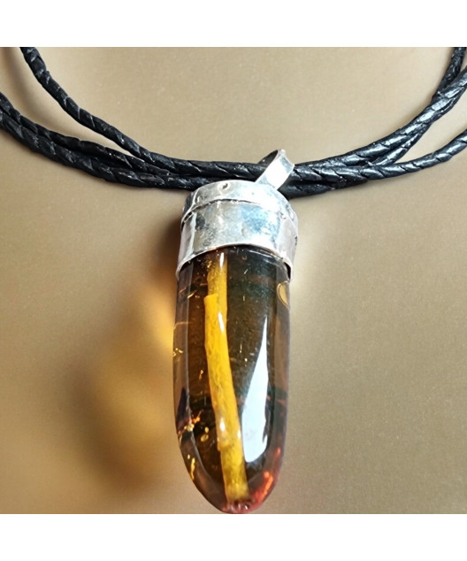 Pendentif Ambre Argent 925 sur cordon réglable