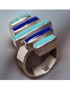 Bague Turquoise Lapis-lazuli Zuni Argent 925 Taille 55+